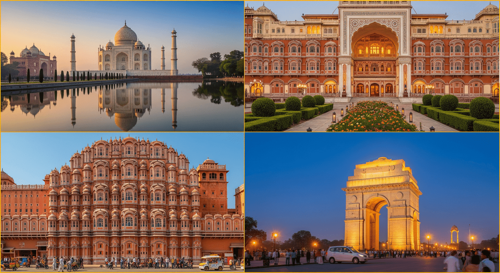 Golden Triangle Tour Packages – Taj Mahal, Luxury Hotel, Hawa Mahal, and India Gate