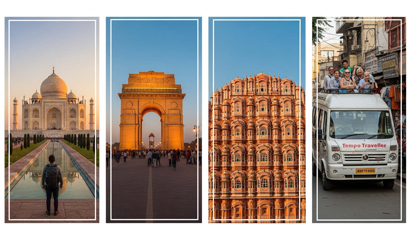 American tourists exploring India’s Golden Triangle visiting Delhi, Agra, and Jaipur landmarks on a guided tour