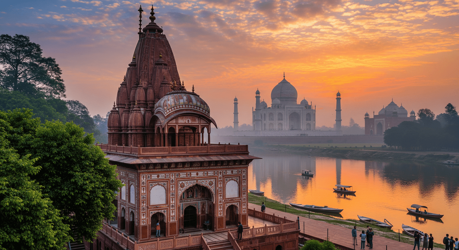 Mathura Tour with Taj Mahal at sunrise showcasing Krishna Temple and the majestic Taj Mahal