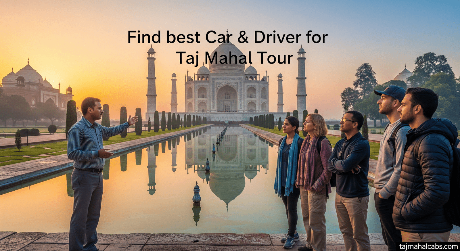 Private Taj Mahal Tour with guide at sunrise in Agra, India.