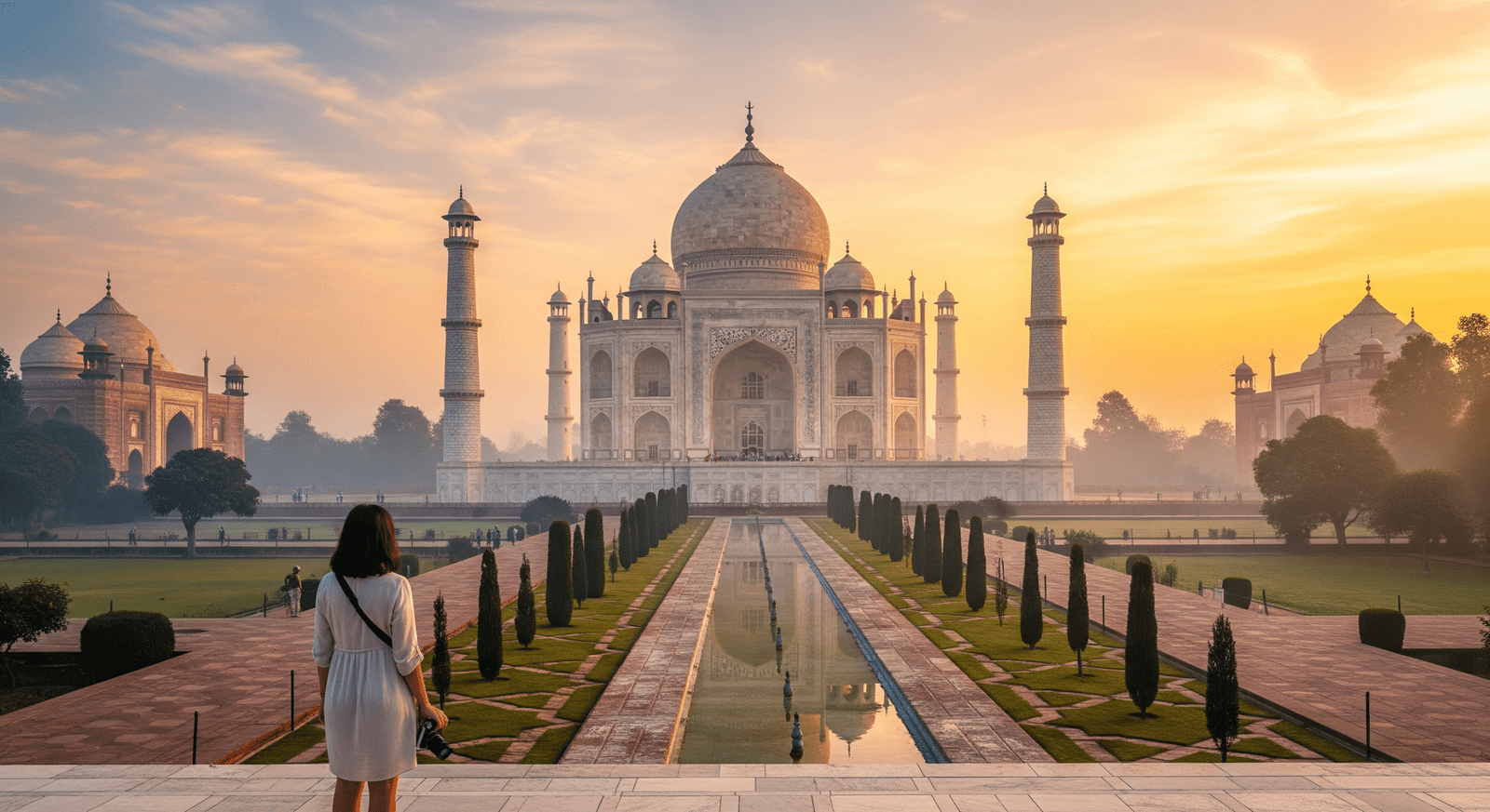 Sunrise view of the Taj Mahal during a private day tour from Delhi hotel