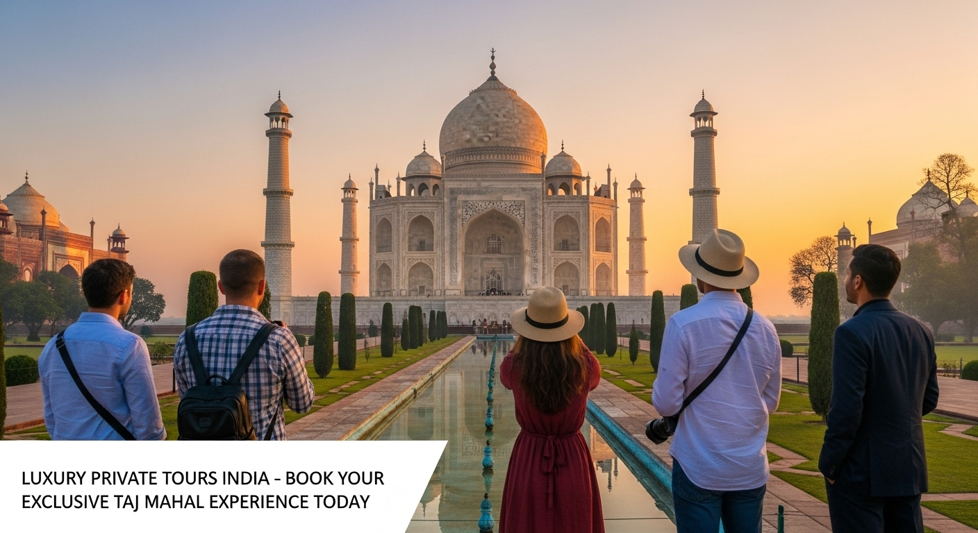 Taj Mahal picture with overseas tourist in Agra during Luxury Private Tours India