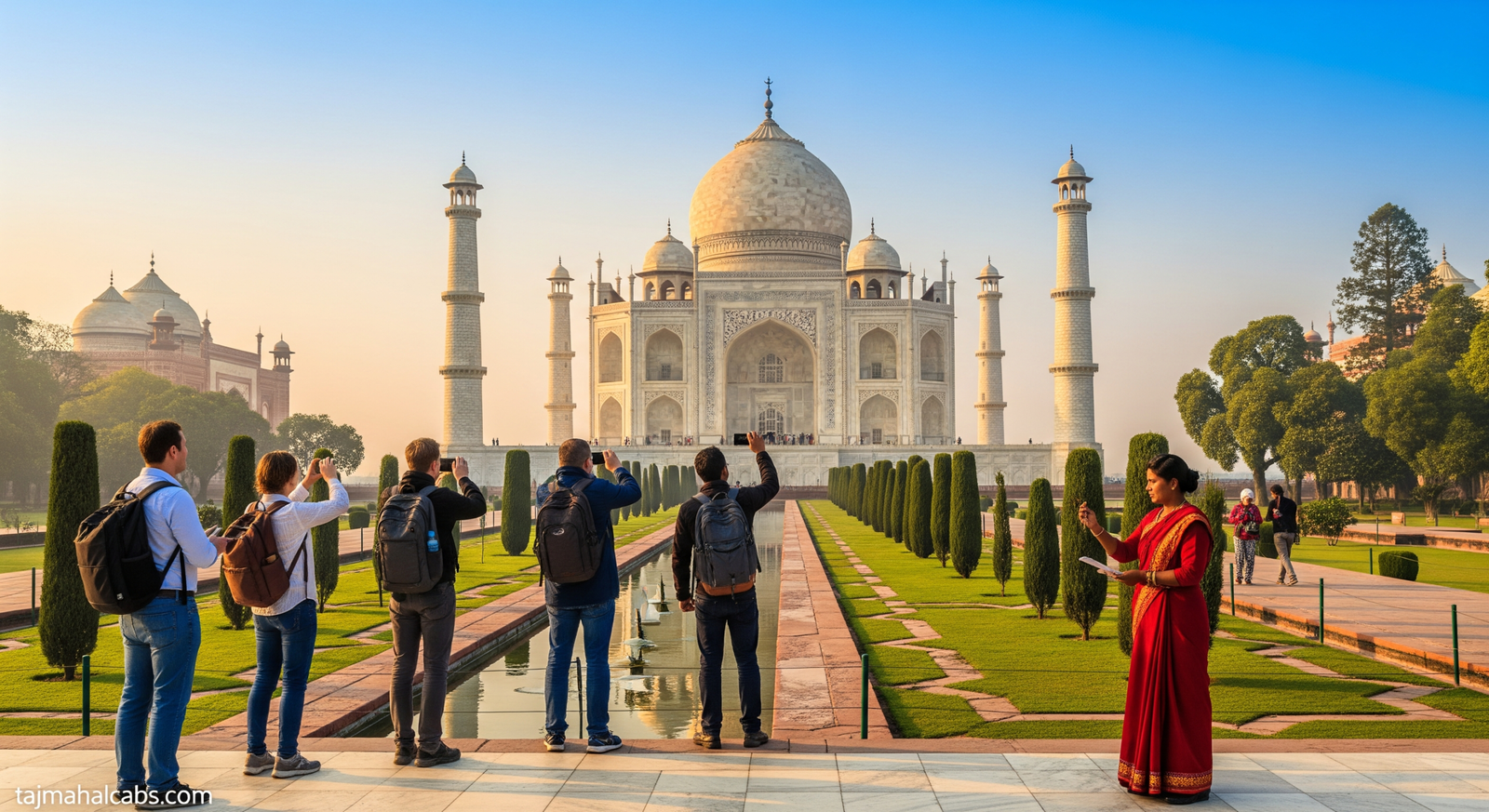 Dutch tourists visiting the Taj Mahal at sunrise on a private tour from the Netherlands