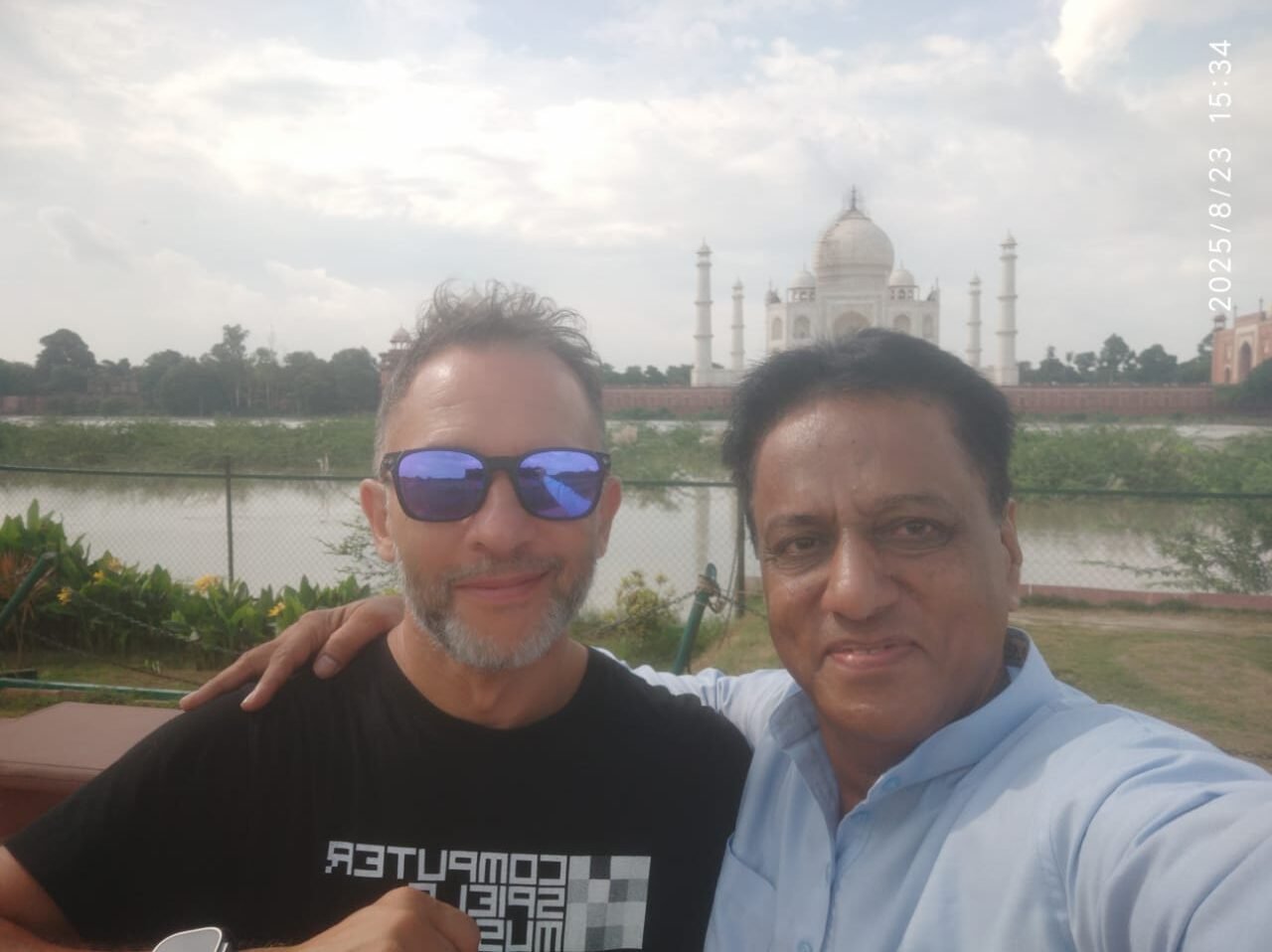 Taj Mahal view at sunset with tourist from Yamuna River picture