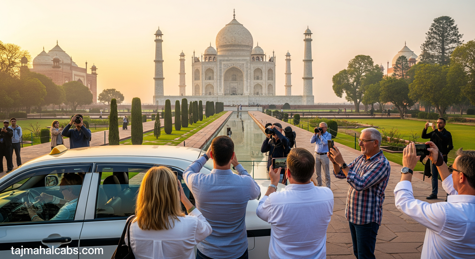 Dutch travelers arriving at the Taj Mahal from the Netherlands via private tour