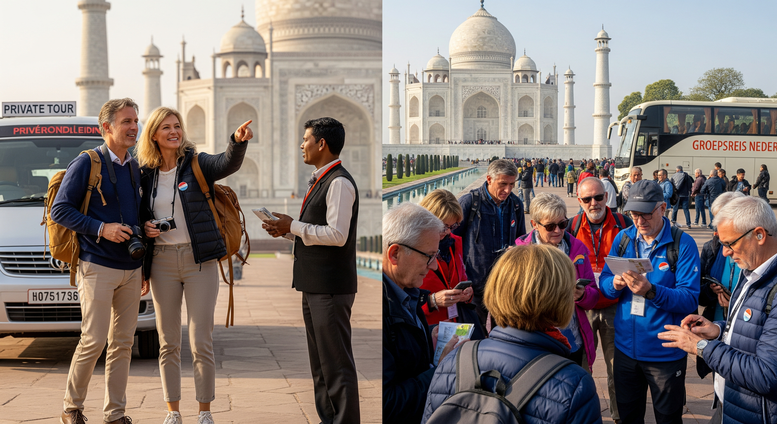 Dutch tourists exploring the Taj Mahal with private and group tours in Agra, India