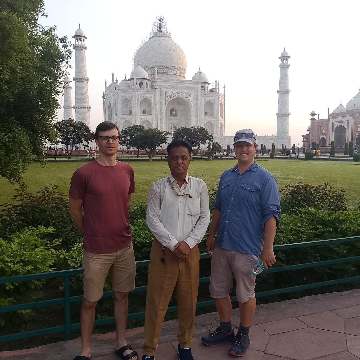 Australia to Taj Mahal Tour tourist photo with Local Guide in front of Taj Mahal