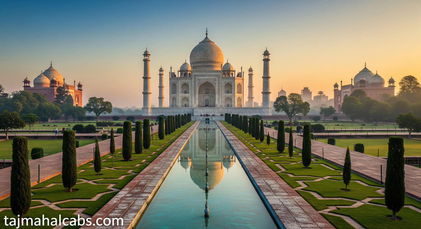 Taj Mahal in Agra exterior view under clear sky