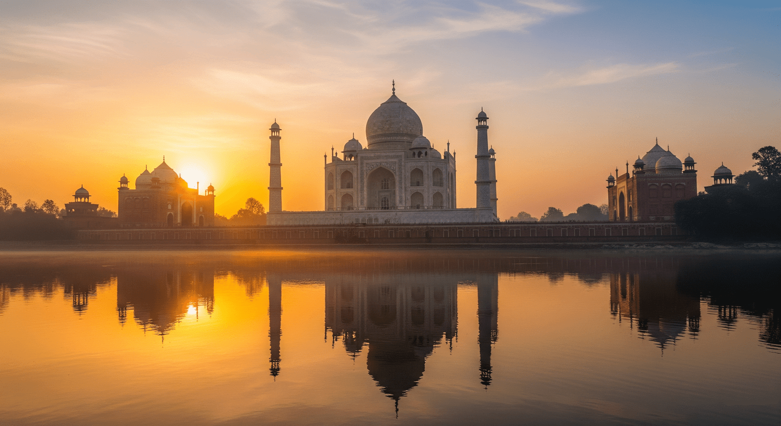 Taj Mahal sunrise view, greatest attraction for tourists in Agra