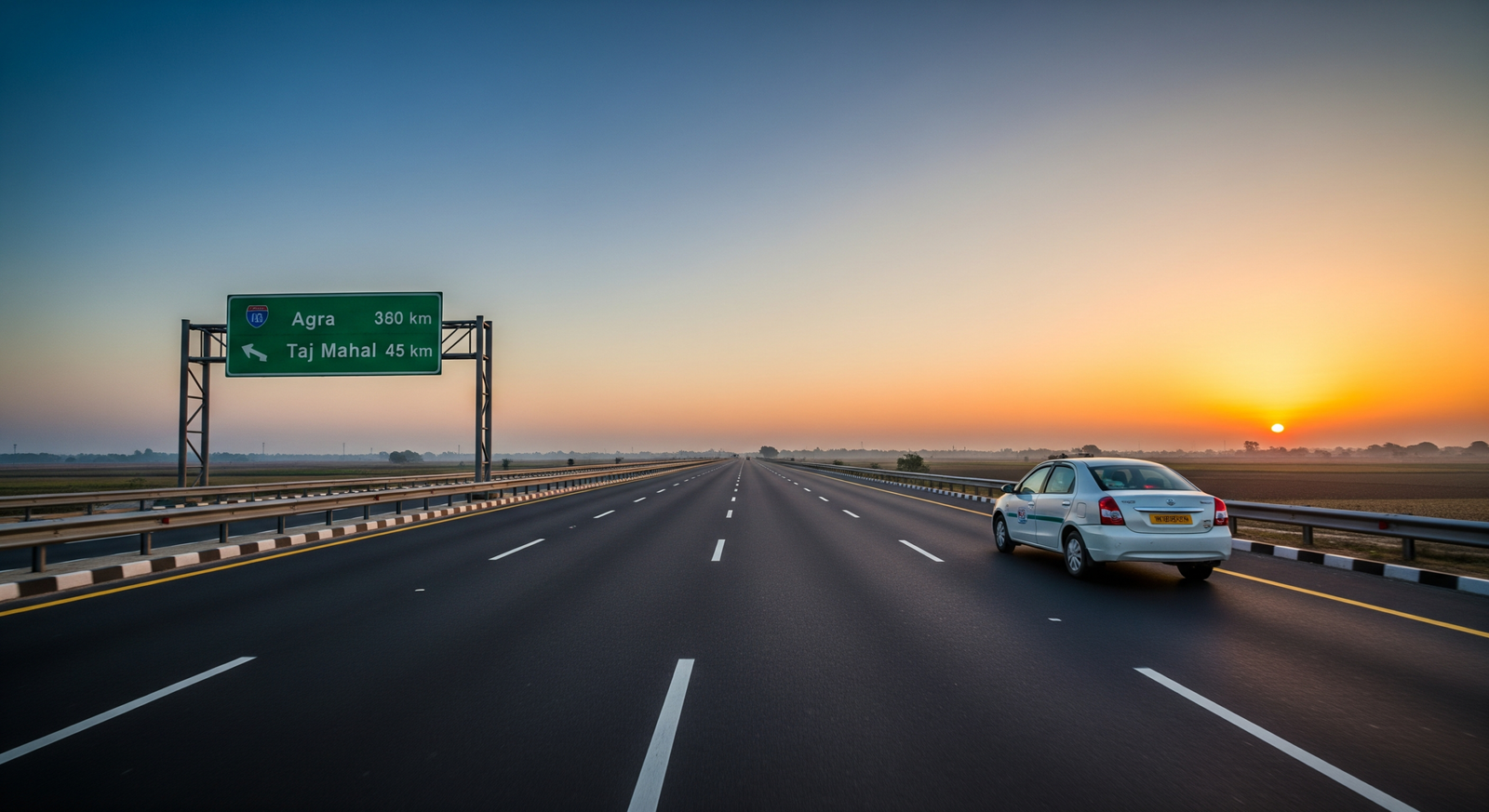 Delhi to Agra distance by road via Yamuna Expressway showing a smooth highway route to the Taj Mahal