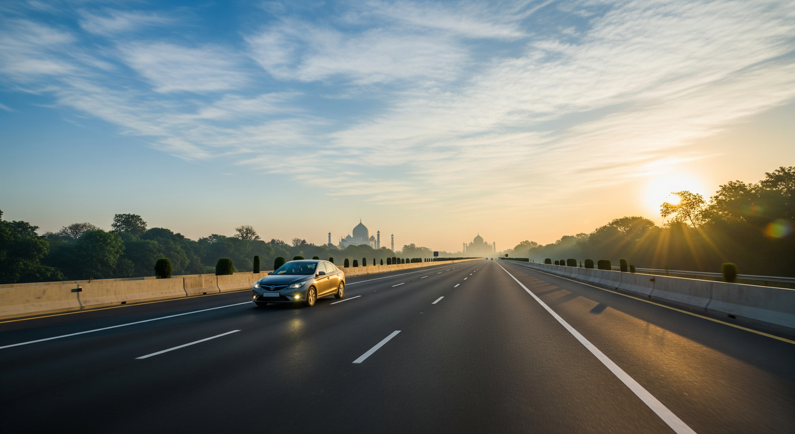 Delhi to Agra travel time by car via Yamuna Expressway for Taj Mahal visit