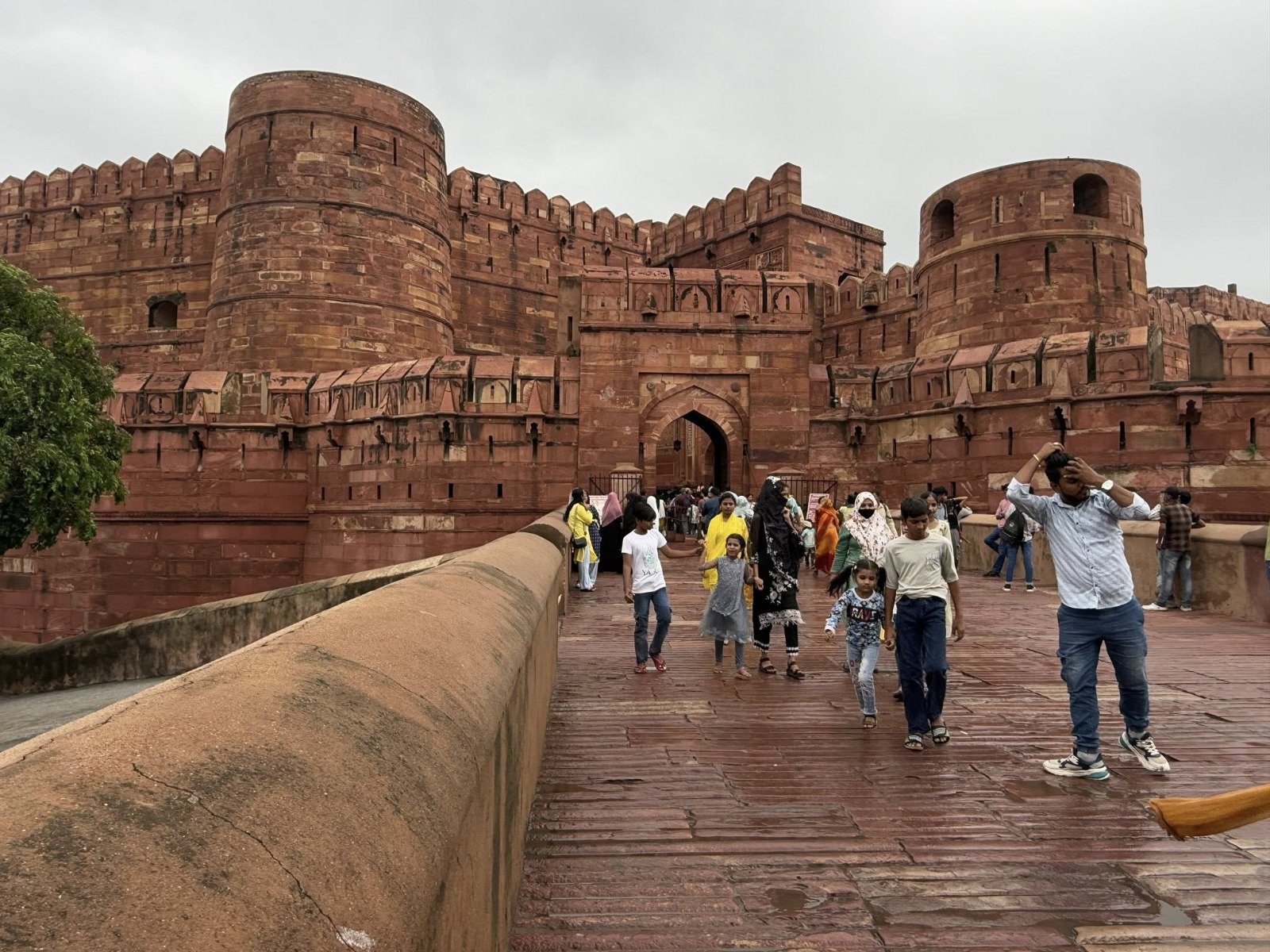 Tourists entering Agra Fort through Amar Singh Gate during 8 days Golden Triangle itinerary with jungle safari