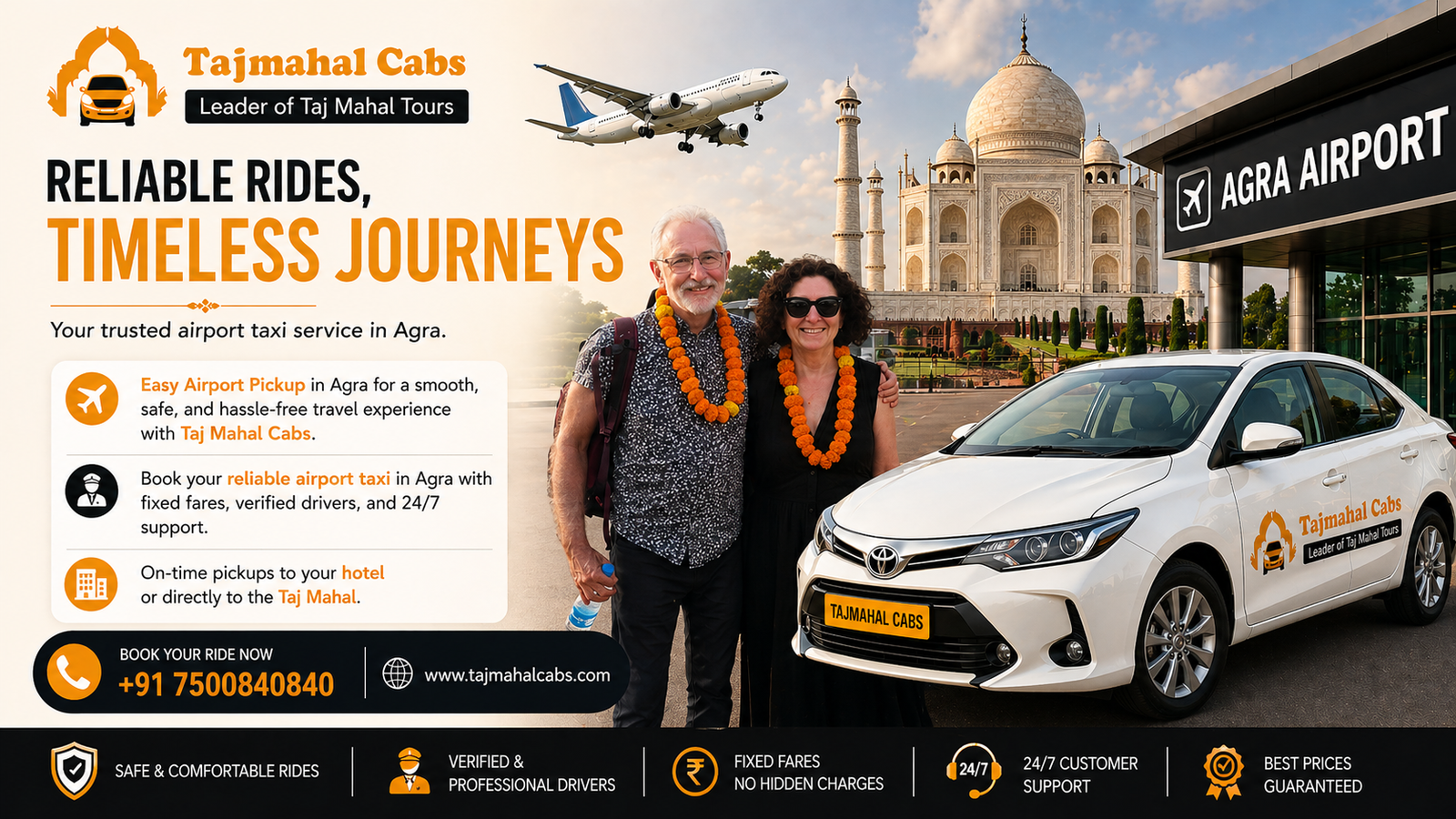 Reliable Agra airport taxi pickup for Taj Mahal tourists
