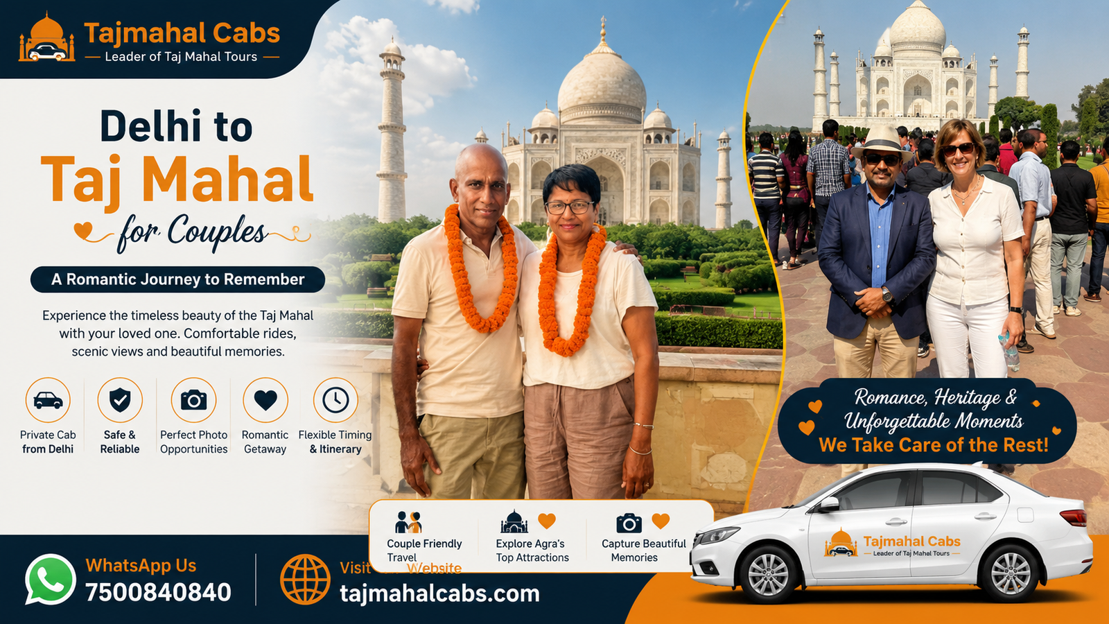 Delhi to Taj Mahal couple tour with Taj Mahal Cabs