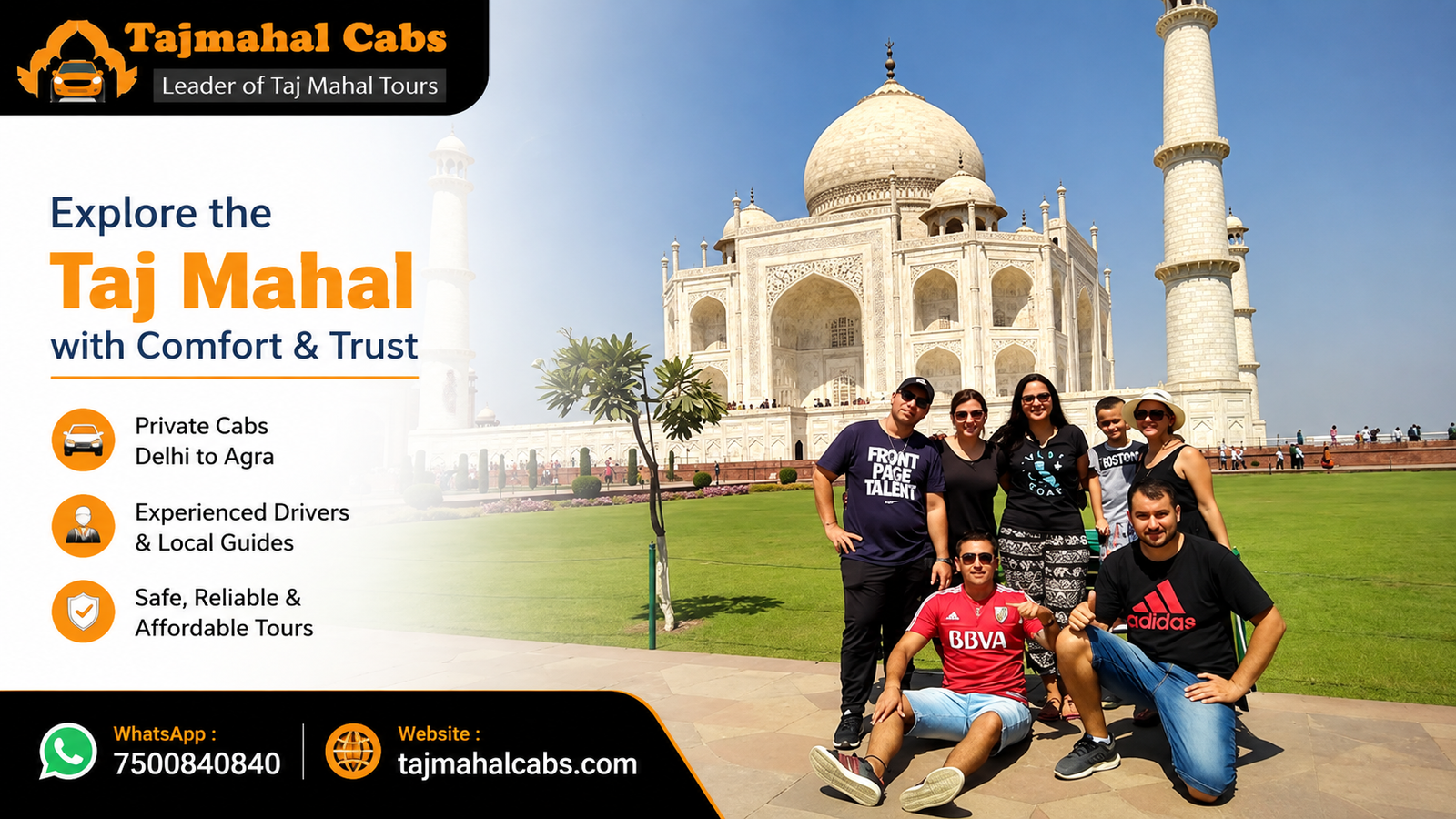 Family visiting the Taj Mahal during a Delhi to Agra day trip