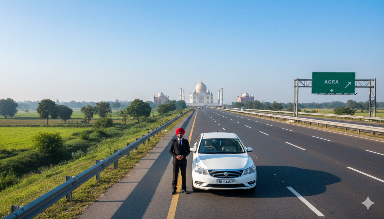 Delhi to Taj Mahal private car rental with driver on highway to Agra