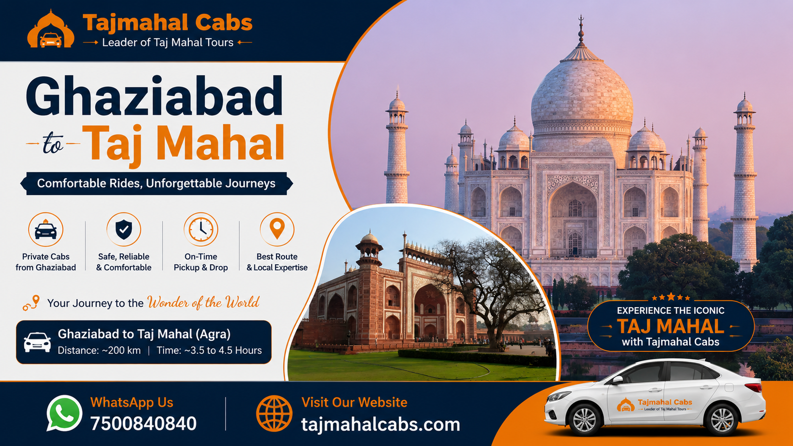 Ghaziabad to Taj Mahal Taxi - Private Cab from Ghaziabad to Agra