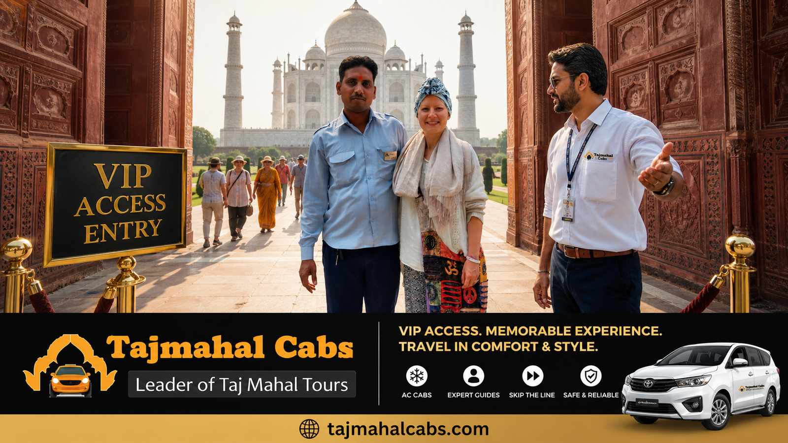 No VIP ticket available at Taj Mahal entrance with tourists entering standard security gate – Taj Mahal Cabs guide