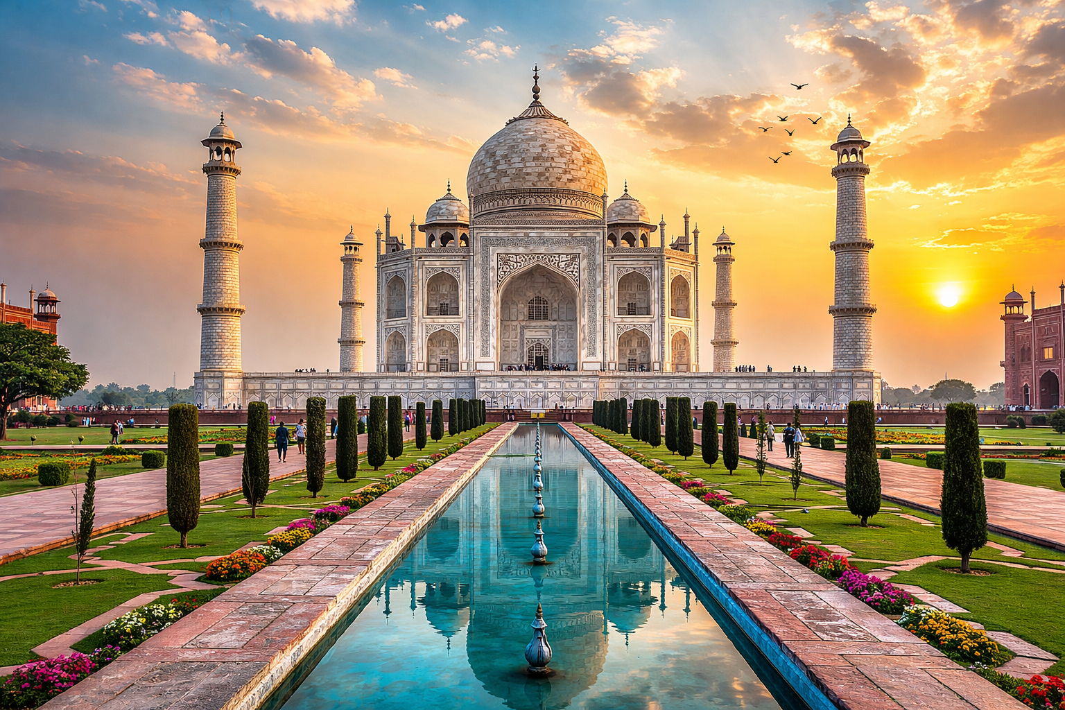 Taj Mahal located in Delhi or Agra – iconic white marble monument in Agra, India