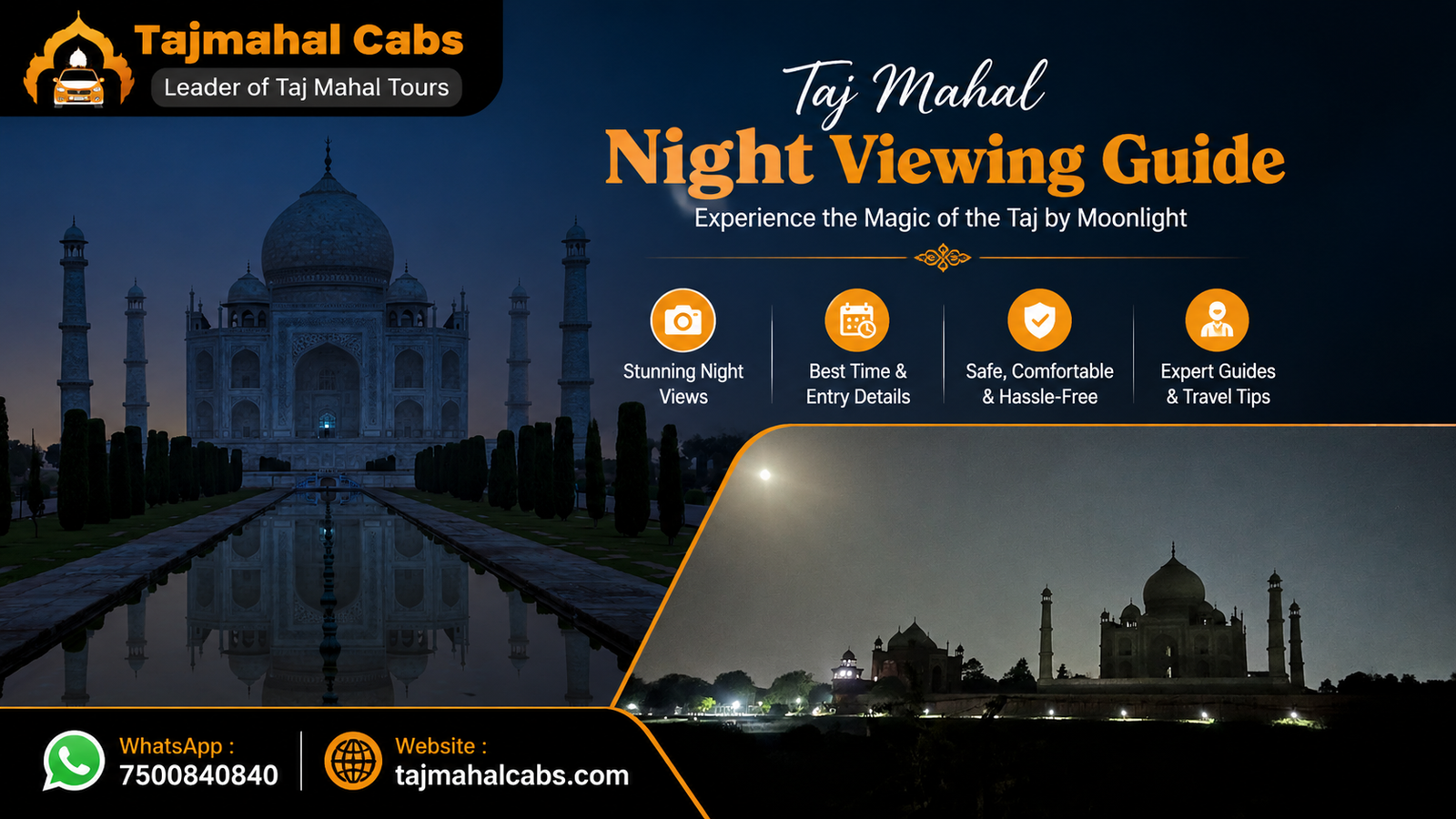 Taj Mahal night viewing under moonlight in Agra