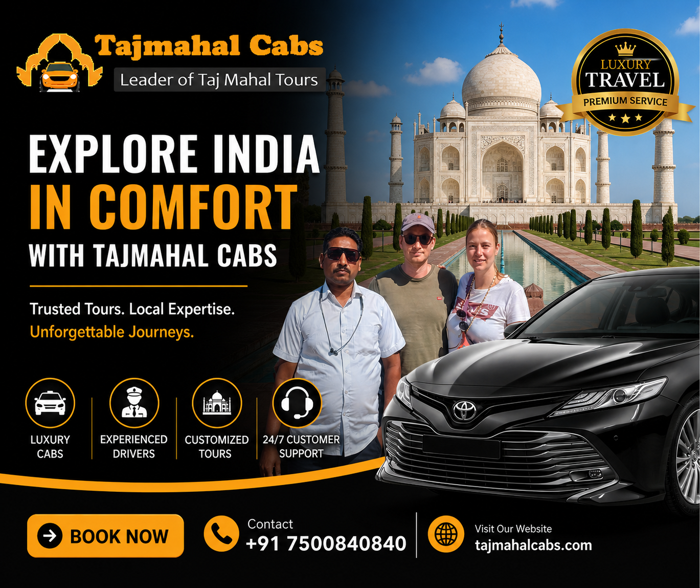 Taj Mahal VIP Tour Skip the Line Luxury – Taj Mahal Cabs premium travel experience with fast-track entry and private guided tour in Agra