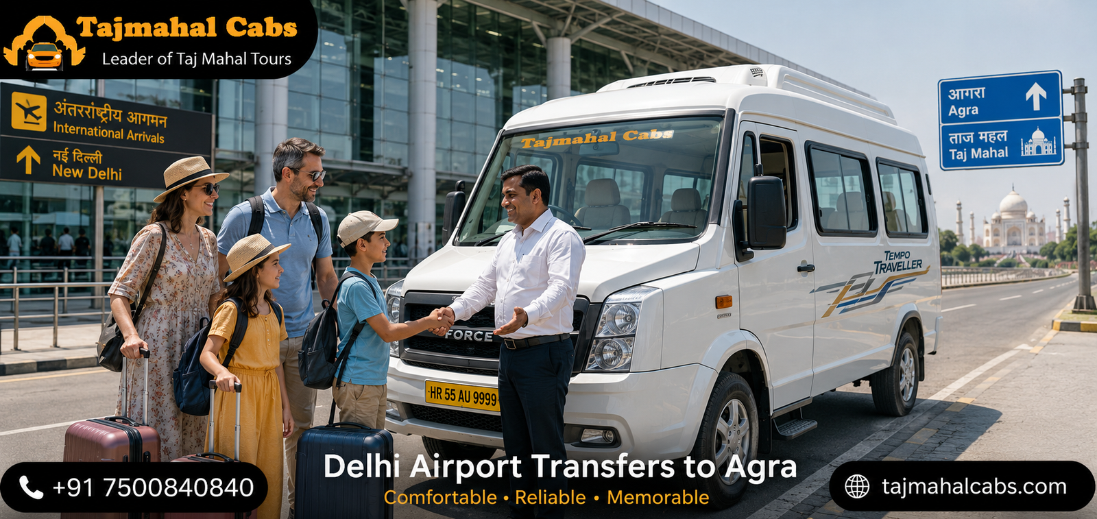 Taxi van group travel from Delhi Airport to Agra for international tourists
