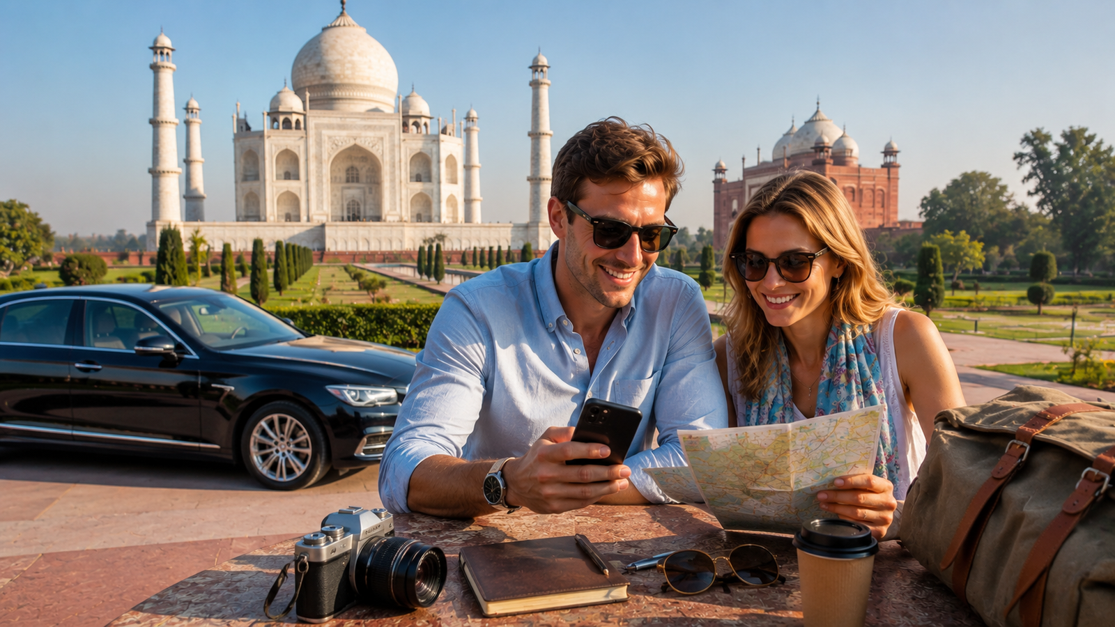 Travelers planning the ideal time for a Delhi to Agra day trip while visiting the Taj Mahal.