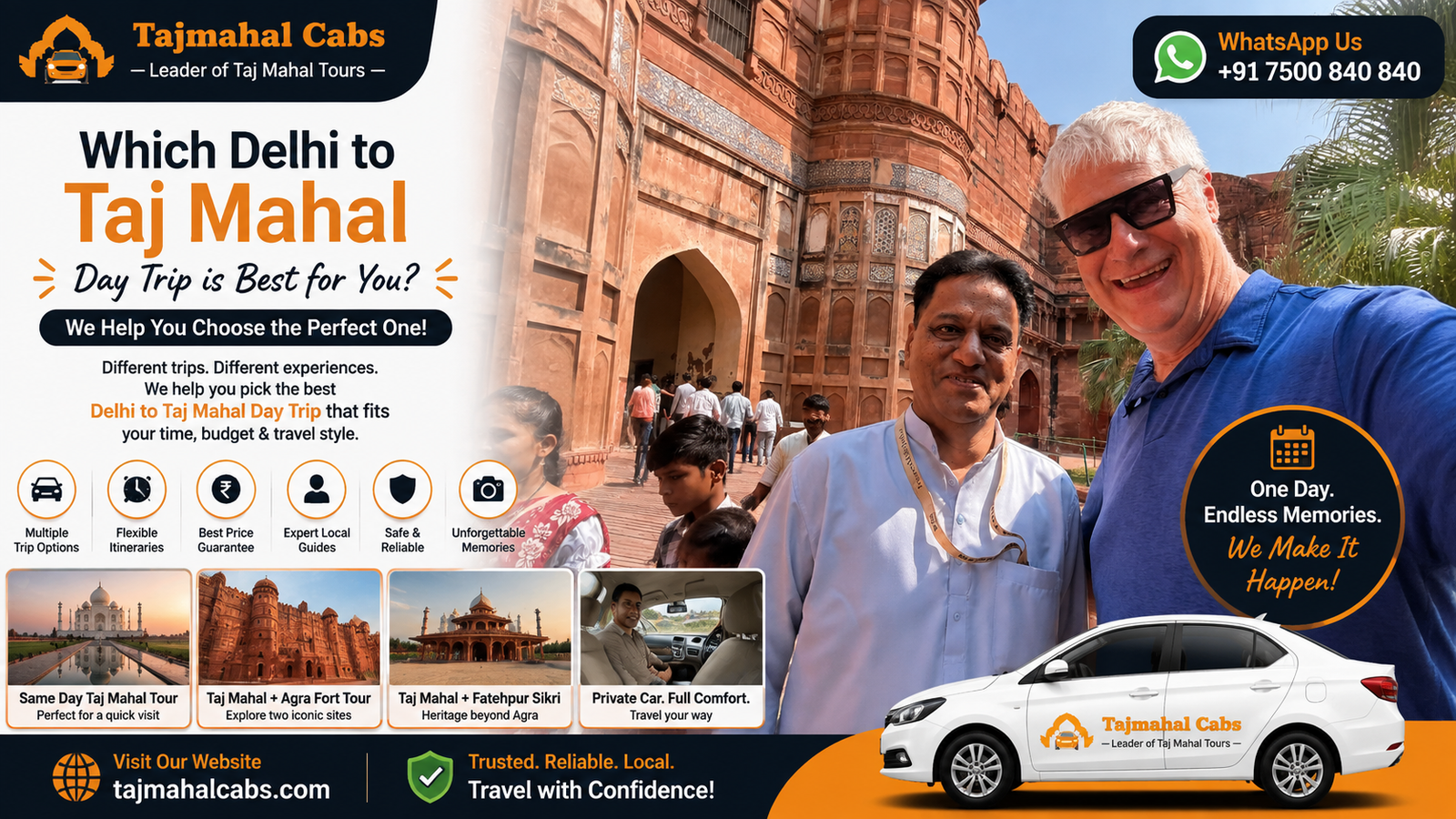 Which Delhi to Taj Mahal day trip is best for you with Taj Mahal Cabs